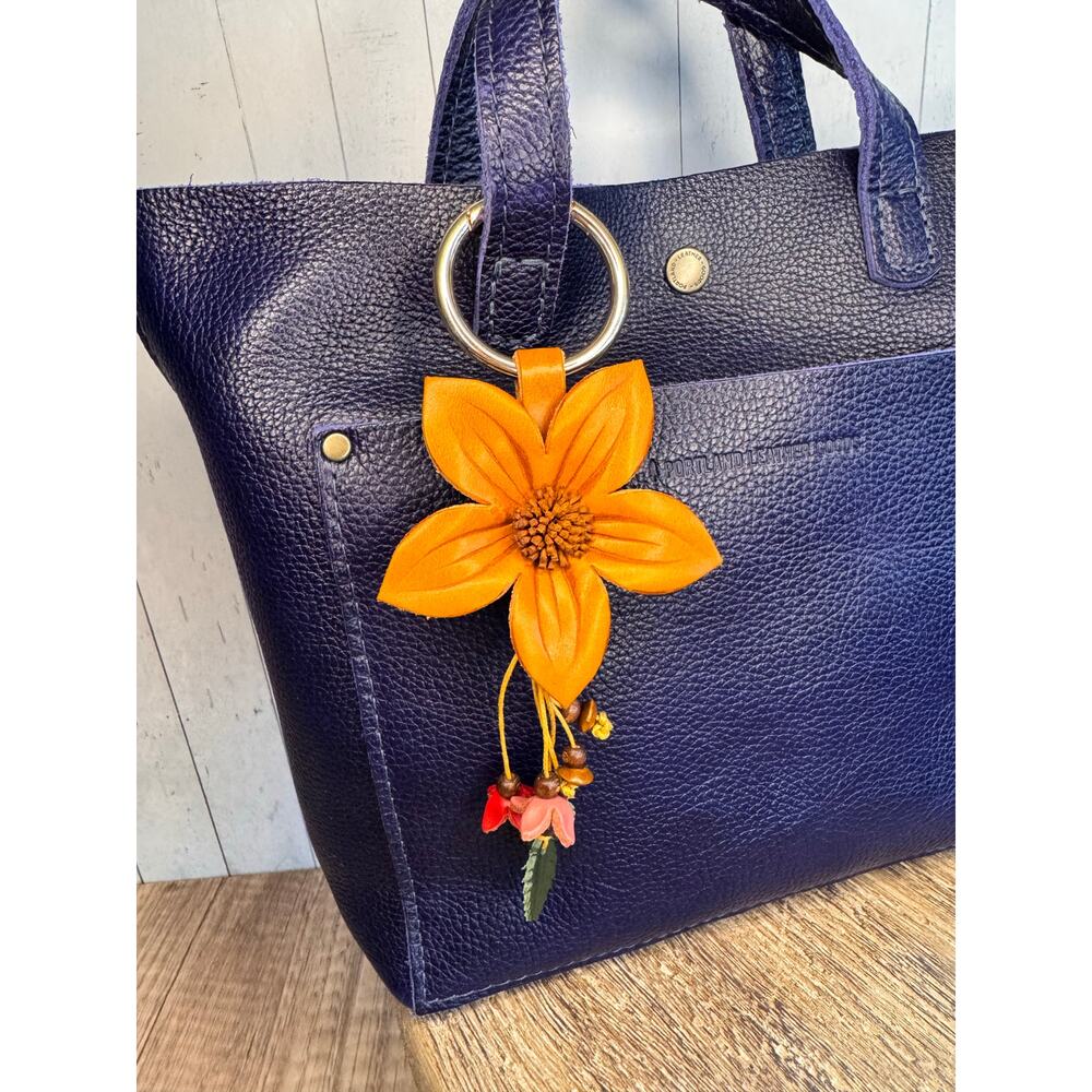Genuine Leather Flower Purse Charm Leather Flower Bag Charm Tan Neutral Charm